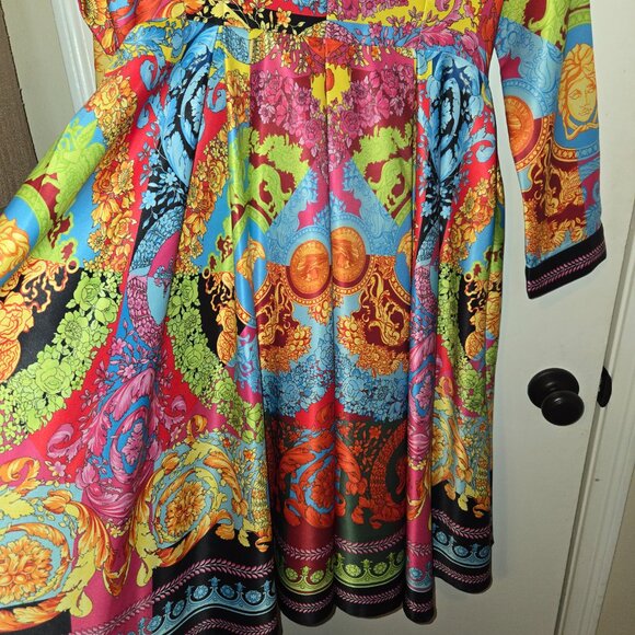 Versace-Inspired Baroque Print Sateen Shirt Dress – Small Fit - Picture 3 of 4